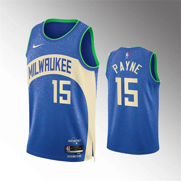  Mens Milwaukee Bucks #15 Cameron Payne Royal 2023-24 City Edition Jersey  