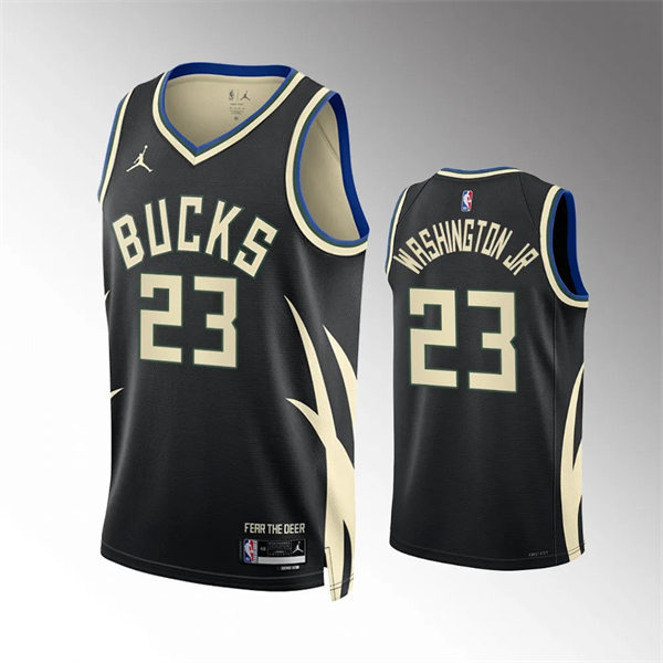  Mens Milwaukee Bucks #23 TyTy Washington Jr. Black Statement Edition Swingman Jersey 