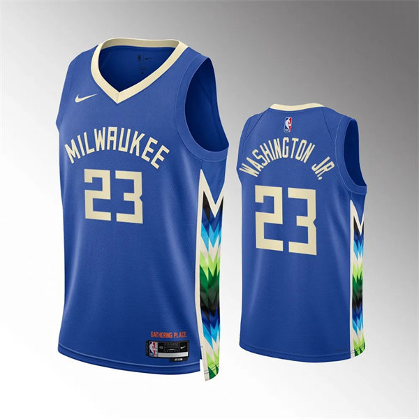  Mens Milwaukee Bucks #23 TyTy Washington Jr. Blue 2022-23 City Edition Jersey 