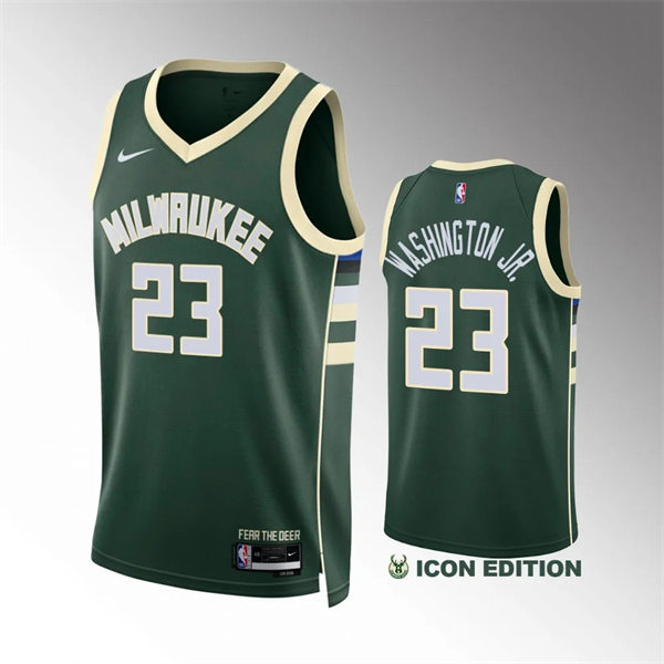  Mens Milwaukee Bucks #23 TyTy Washington Jr. Hunter Green Icon Edition Player Jersey 
