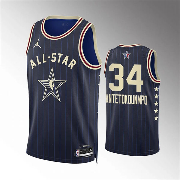  Mens Milwaukee Bucks #34 Giannis Antetokounmpo Navy 2024 NBA All-Star Game Swingman Jersey 