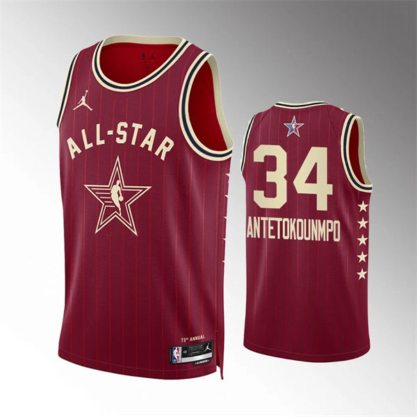  Mens Milwaukee Bucks #34 Giannis Antetokounmpo Red 2024 NBA All-Star Game Swingman Jersey 