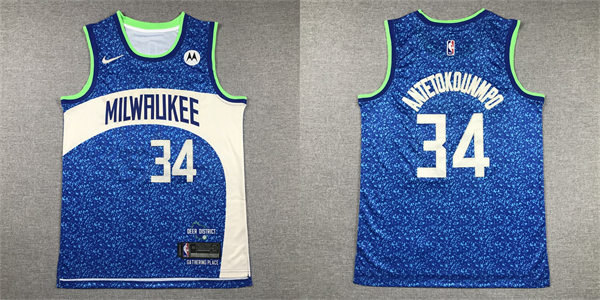  Mens Milwaukee Bucks #34 Giannis Antetokounmpo Royal 2023-24 City Edition Jersey 