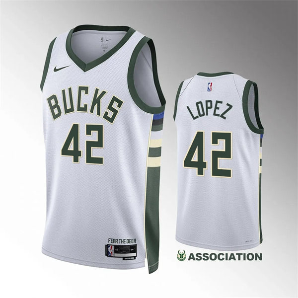 Mens Milwaukee Bucks #42 Robin Lopez  White Association Edition Player Jersey 