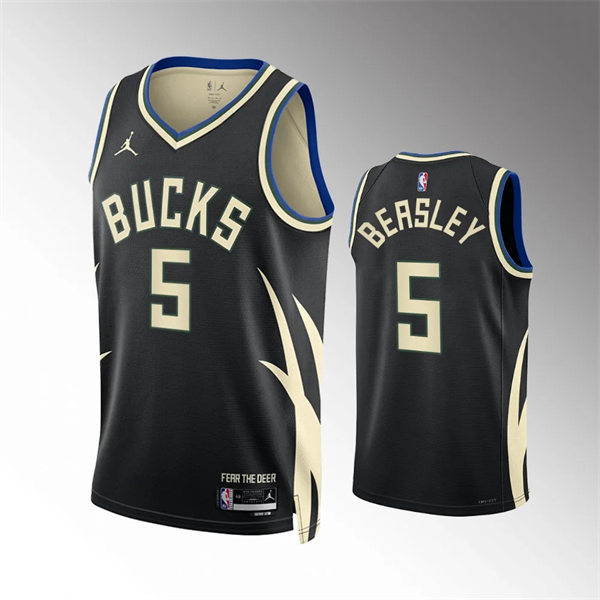  Mens Milwaukee Bucks #5 Malik Beasley Black Statement Edition Swingman Jersey 