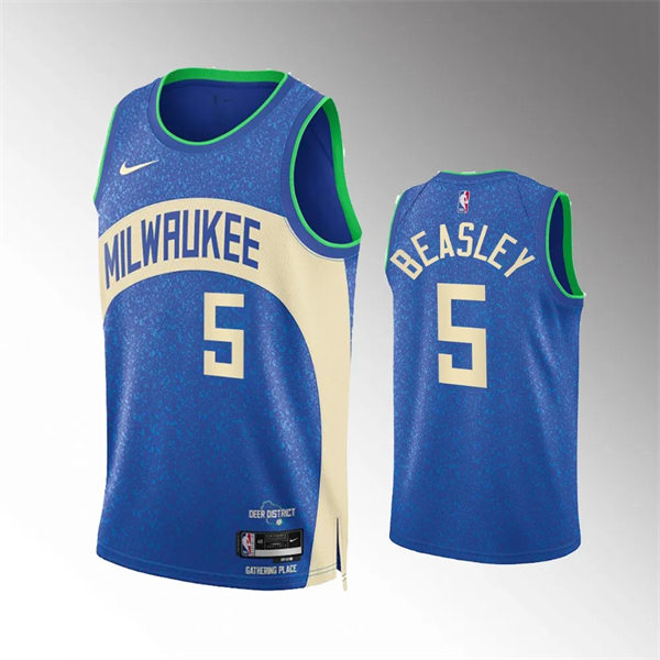  Mens Milwaukee Bucks #5 Malik Beasley Royal 2023-24 City Edition Jersey  