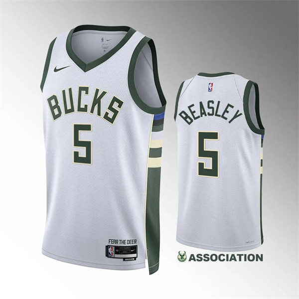  Mens Milwaukee Bucks #5 Malik Beasley White Association Edition Player Jersey 