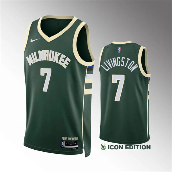  Mens Milwaukee Bucks #7 Chris Livingston Hunter Green Icon Edition Player Jersey 