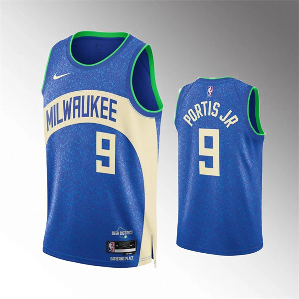  Mens Milwaukee Bucks #9 Bobby Portis Royal 2023-24 City Edition Jersey  