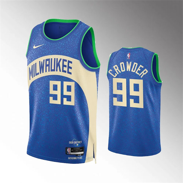  Mens Milwaukee Bucks #99 Jae Crowder Royal 2023-24 City Edition Jersey  
