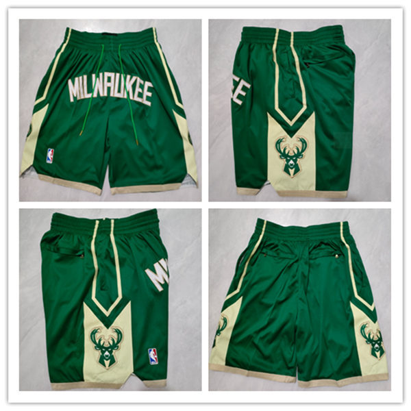  Mens Milwaukee Bucks Green Earned Edition Shorts 