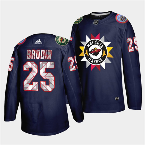  Mens Minnesota Wild #25 Jonas Brodin Navy 2021-22 Native American Heritage Day Jersey 