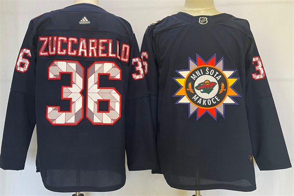  Mens Minnesota Wild #36 Mats Zuccarello Navy 2021-22 Native American Heritage Day Jersey 