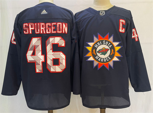  Mens Minnesota Wild #46 Jared Spurgeon Navy 2021-22 Native American Heritage Day Jersey 