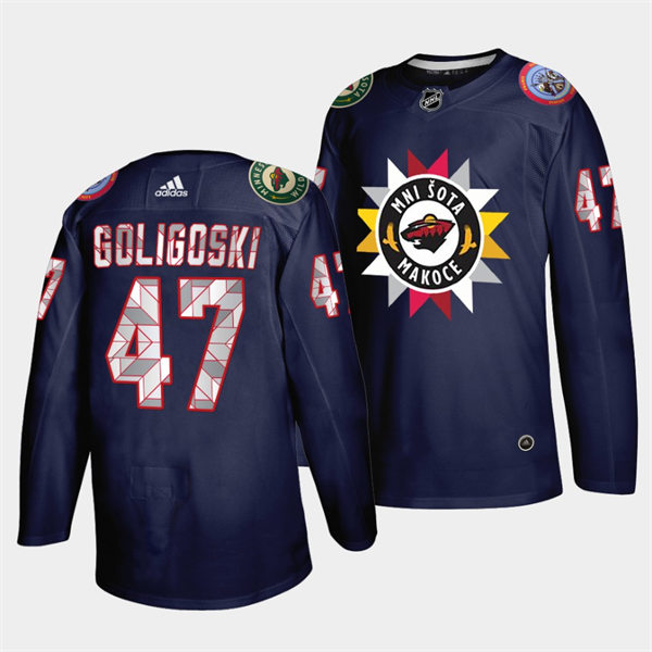 Mens Minnesota Wild #47 Alex Goligoski Navy 2021-22 Native American Heritage Day Jersey 