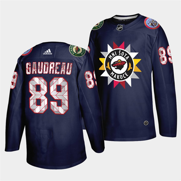  Mens Minnesota Wild #89 Frederick Gaudreau Navy 2021-22 Native American Heritage Day Jersey 