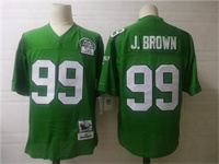  Mens Mitchell&Ness NFL Jersey Philadelphia Eagles #99 Jerome Brown Light Green Throwback with 99TH Patch 