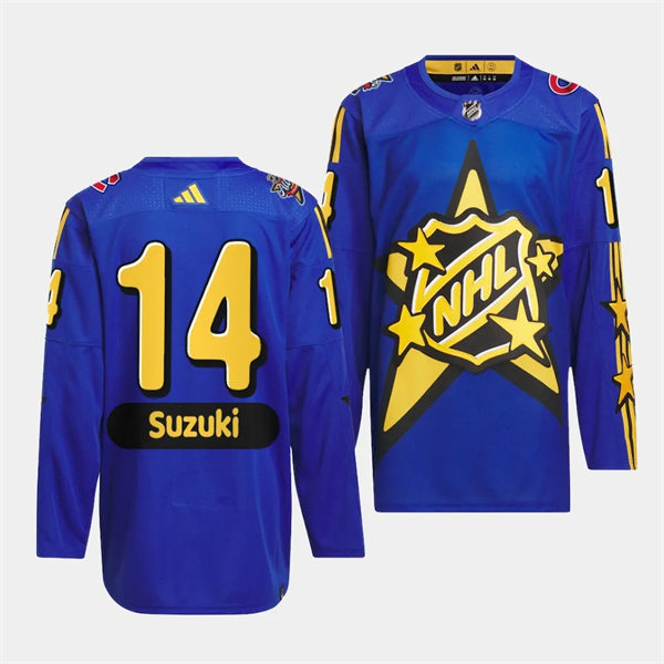  Mens Montreal Canadiens #14 Nick Suzuki Blue 2024 NHL All-Star Game drew house Primegreen Jersey 
