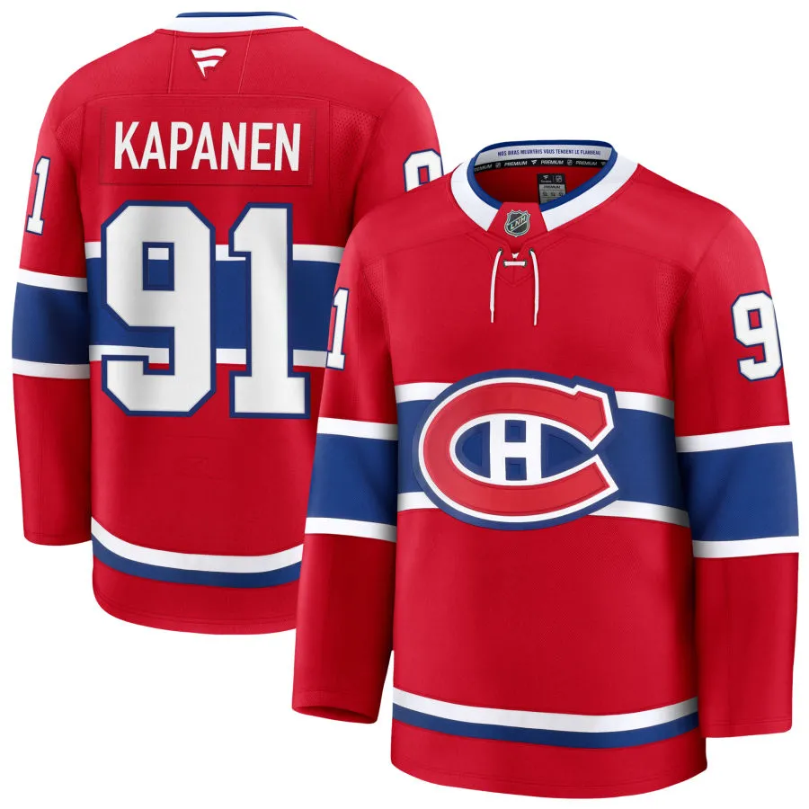  Mens Montreal Canadiens #91 Oliver Kapanen Fanatics Home Red Jersey 