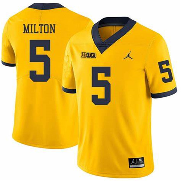  Mens NCAA Michigan Wolverines #5 Joe Milton Brand Jordan Gold Stitched College Football Jersey