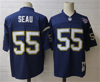  Mens NFL San Diego Chargers #55 Junior Seau Navy Blue Mitchell&Ness Throwback Football Jersey 