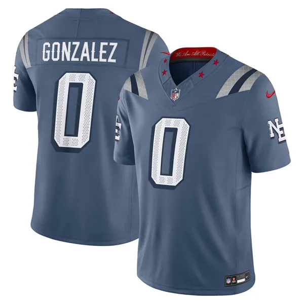  Mens New England Patriots #0 Christian Gonzalez Storm Blue Rivalries Collection F.U.S.E. Limited Jersey 