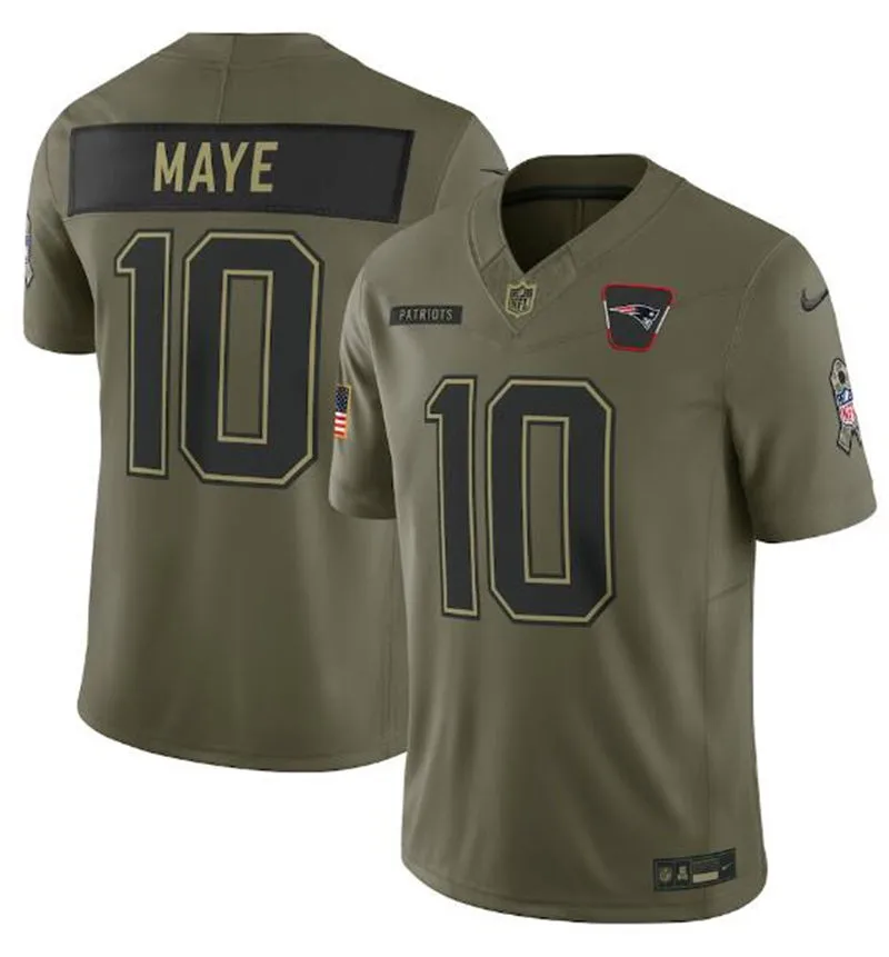  Mens New England Patriots #10 Drake Maye Nike 2025 Salute to Service Limited Jersey - Olive 