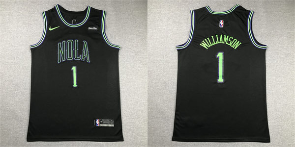  Mens New Orleans Pelicans #1 Zion Williamson Nike Black 2023-24 City Edition Jersey 