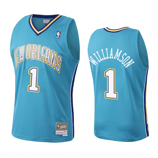  Mens New Orleans Pelicans #1 Zion Williamson Teal Mesh Mitchell & Ness Hardwood Classics Throwback Jersey 