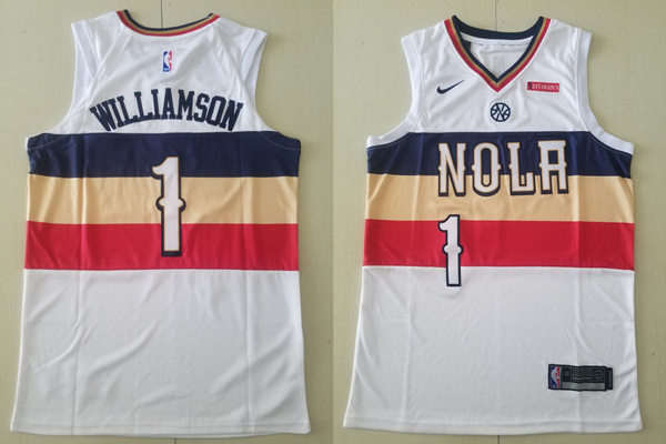  Mens New Orleans Pelicans #1 Zion Williamson White 2021 Earned Edition Jersey 