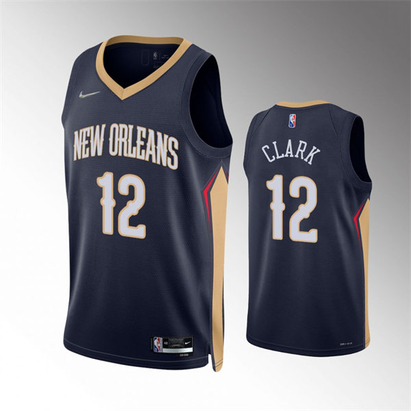  Mens New Orleans Pelicans #12 Gary Clark Navy Icon Edition Jersey 
