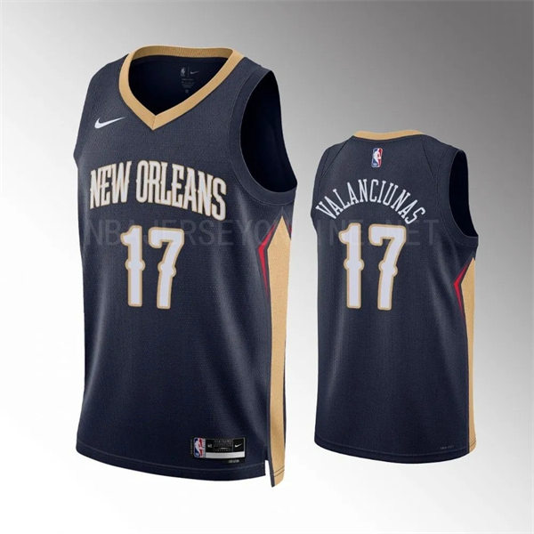  Mens New Orleans Pelicans #17 Jonas Valanciunas Navy Icon Edition Jersey 