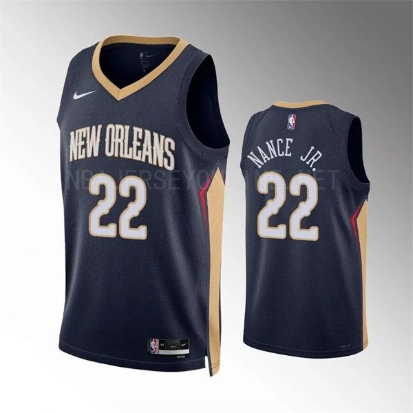  Mens New Orleans Pelicans #22 Larry Nance Jr. Navy Icon Edition Jersey 