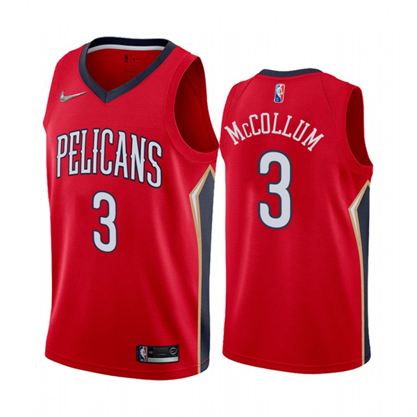  Mens New Orleans Pelicans #3 CJ McCollum Red 2021-22 Diamond Badge Statement Edition Jersey 