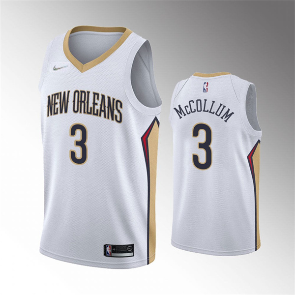  Mens New Orleans Pelicans #3 CJ McCollum White 2021-22 Diamond Badge Association Edition Jersey 
