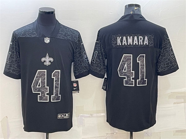  Mens New Orleans Saints #41 Alvin Kamara  Black Reflective Limited Jersey 