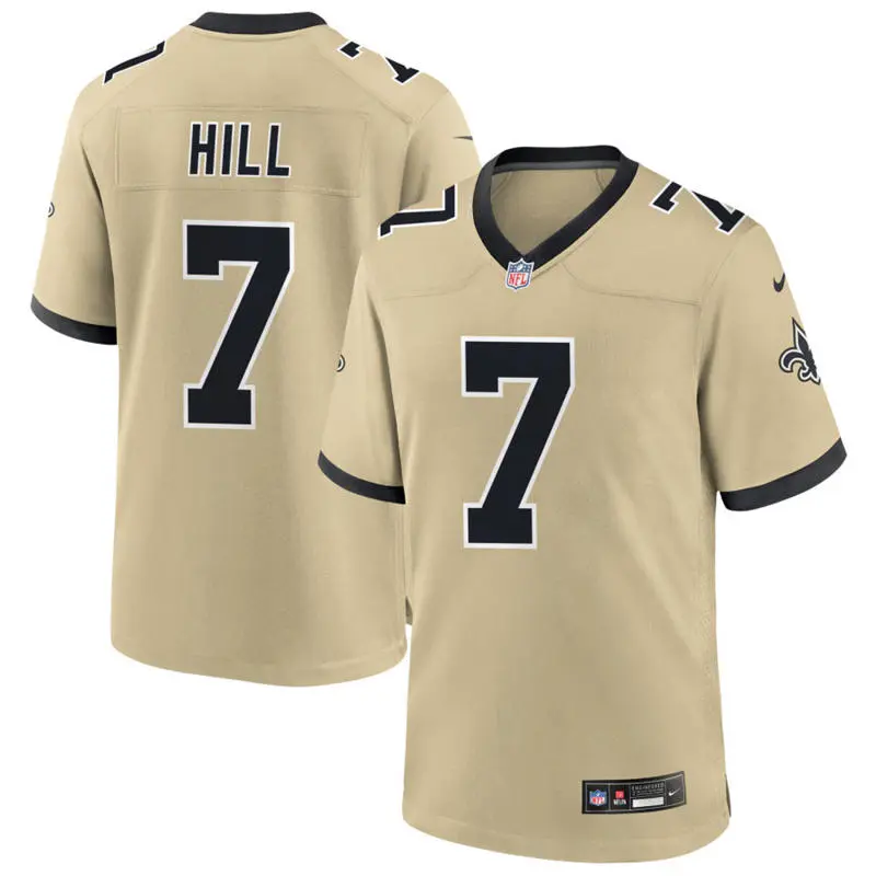 Mens New Orleans Saints #7 Taysom Hill Nike Gold Gameday Golds Alternate F.U.S.E. Limited Jersey 