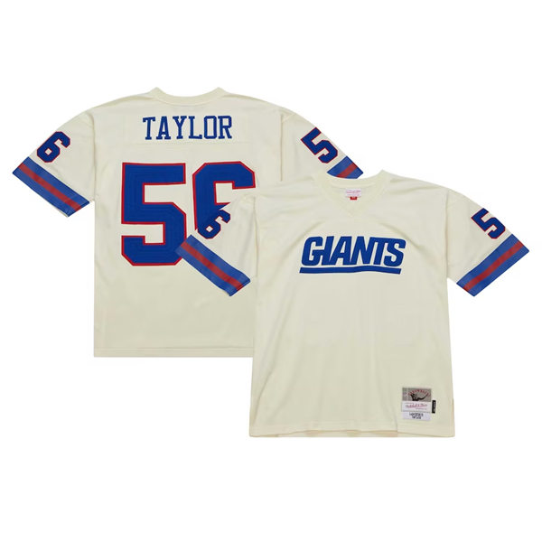  Mens New York Giants #56 Lawrence Taylor Mitchell & Ness Chainstitch Legacy Jersey - Cream  