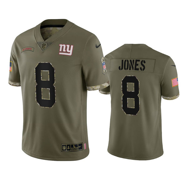  Mens New York Giants #8 Daniel Jones Olive 2022 Salute To Service Jersey 