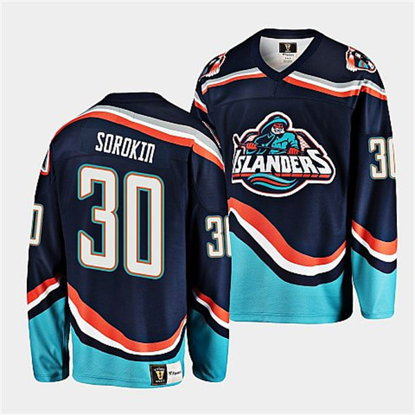  Mens New York Islanders #30 Ilya Sorokin 2022 Reverse Retro Replic 20. Jersey Navy 