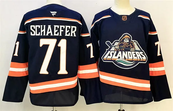  Mens New York Islanders #71 Matthew Schaefer Navy 2022 Reverse Retro Primegreen Jersey 