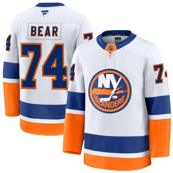  Mens New York Islanders #74 Ethan Bear Fanatics Away White Premium Player Jersey 
