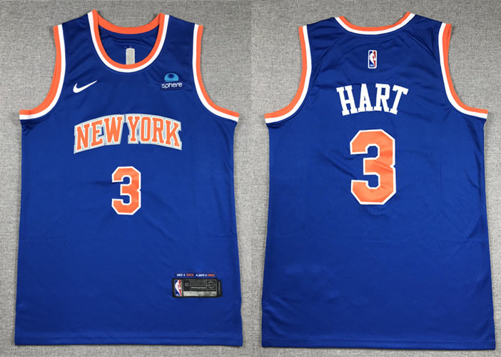  Mens New York Knicks #3 Josh Hart 2023-24 Icon Edition Swingman Jersey Royal 