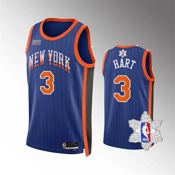  Mens New York Knicks #3 Josh Hart Royla 2023-24 City Edition Swingman Jersey 