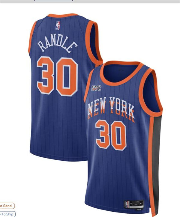  Mens New York Knicks #30 Julius Randle 2023-24 Icon Edition Swingman Jersey Royal 