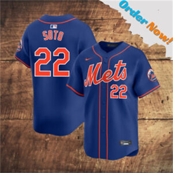  Mens New York Mets #22 Juan Soto Nike Royal Orange Alternate Limited Player Jersey 