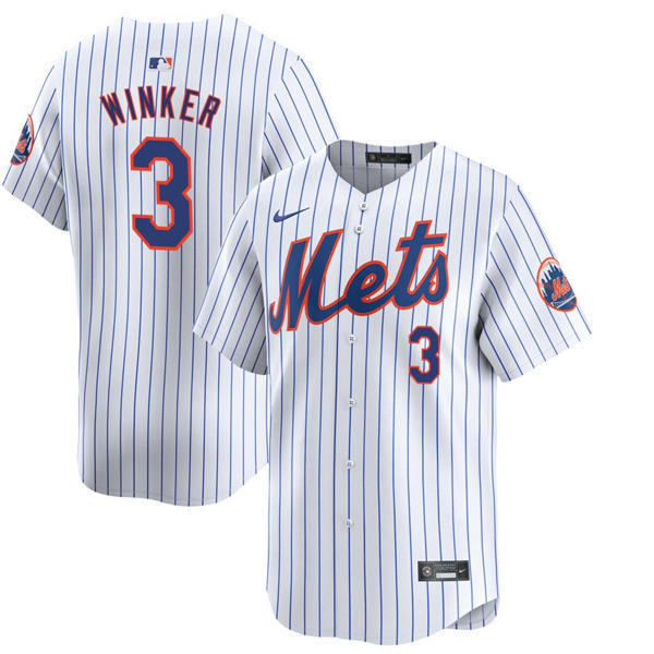  Mens New York Mets #3 Jesse Winker Nike Home White Pinstripe Limited Player Jersey 