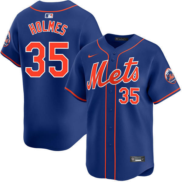  Mens New York Mets #35 Clay Holmes Nike Royal Orange Alternate Limited Player Jersey 