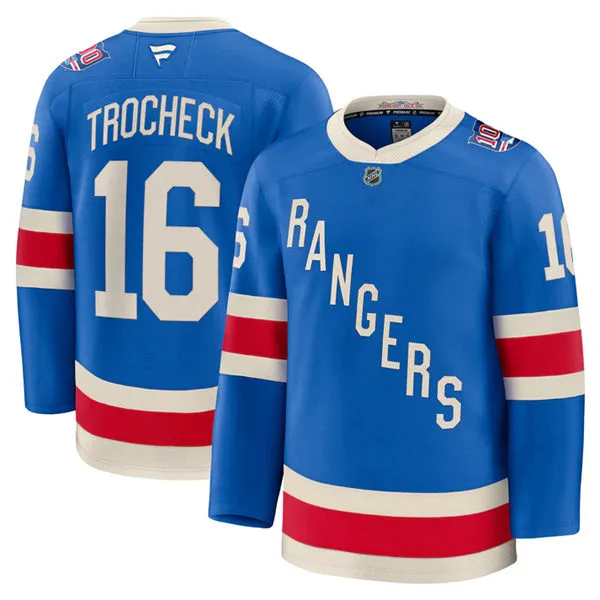  Mens New York Rangers #16 Vincent Trocheck Fanatics 100th Anniversary Premium Centennial Jersey 