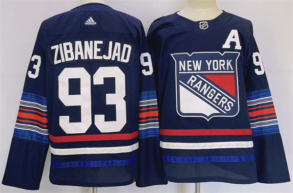  Mens New York Rangers #93 Mika Zibanejad 2023-24 Navy Alternate Premier Jersey 